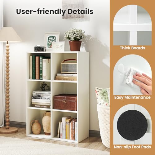 3-Tier 6-Cube Bookcase, Modern Storage Organizer Shelf Unit for Living Room