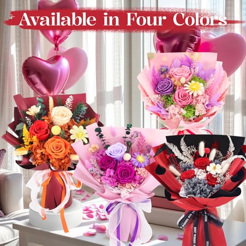 Preserved Pink Rose Bouquet in Gift Box - Long-Lasting Forever Flowers