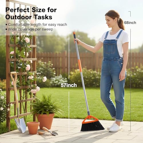 Heavy Duty Outdoor Broom with Stiff Bristles and 48" Long Handle