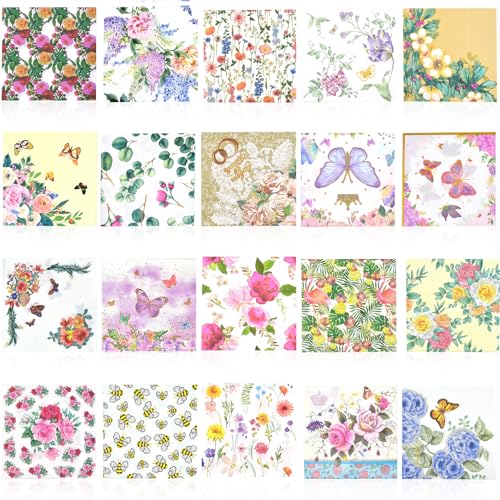 20 Pack Floral Cocktail Napkins - Decorative Paper for Parties
