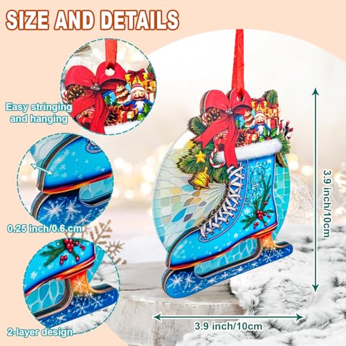 SUFAVN Ice Skate Christmas Ornament - Laser-Cut Holiday Decor for Skaters - 2-Layer Wood & Acrylic - Christmas Tree Ornament - Perfect Gift for Ice Skaters