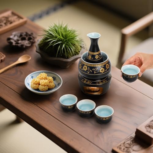 Foraineam Ceramic Sake Set with Warmer and Cups - Hot Cold Sake Drinking Kit