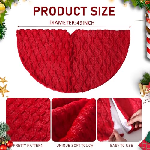 48-Inch Faux Fur Christmas Tree Skirt - Red Holiday Decoration for 6-9ft Trees