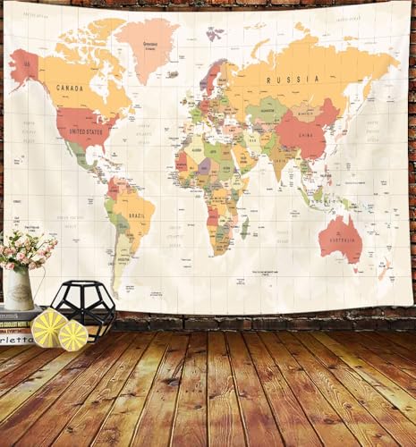 World Map Wall Tapestry - Countries & Cities Educational Decor, 60x40 Inches