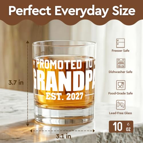 Promote to Grandpa Whiskey Glass 10oz - Funny Birthday Gift for Grandfather