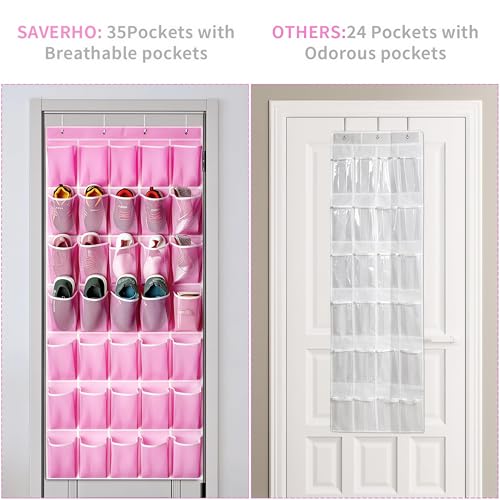 35-Pocket Over the Door Shoe Organizer with Mesh Pockets & Hooks, Pink