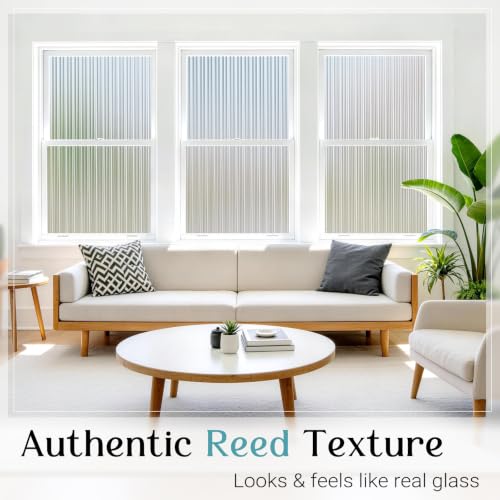 Reeded Glass Privacy Film - Frosted Static Cling Window Film, 17.5" x 78.7", UV Blocking for Home & Office