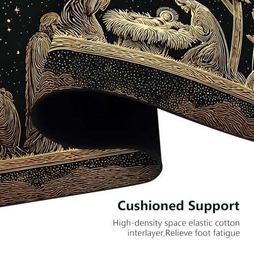 Christmas Nativity Runner Rug 47x20in with Non-Slip Backing, Jesus Manger Starry Night Decor for Laundry Room Entryway