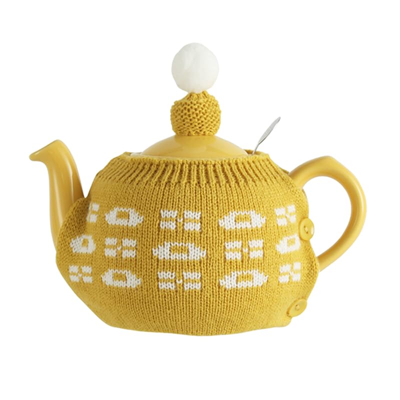 Knitted Acrylic Tea Cozy for 500-600ml Teapot - Yellow Two-Piece Warmer