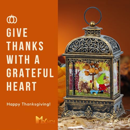 Fall Gnome Snow Globe Lantern with Swirling Glitter - Lighted Thanksgiving Decor