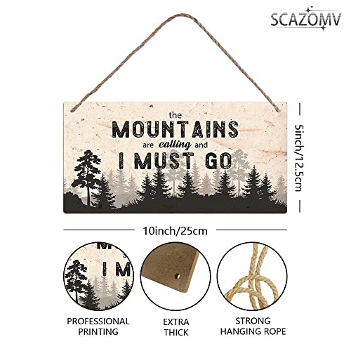 The Mountains Are Calling Wood Sign, 10x5 Inch Rustic Wall Hanging Plaque