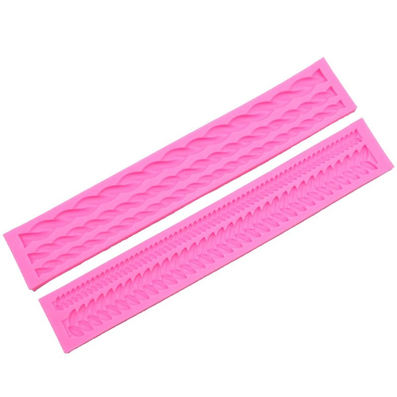Rope & Leaf Strip Cake Border Molds Silicone Cupcake Fondant Cake Decorating Tools Candy Chocolate Gumpaste Moulds Pack of 2