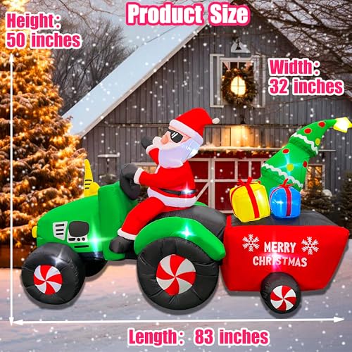 7FT Christmas Inflatable Santa Driving Tractor with Gifts & Lights