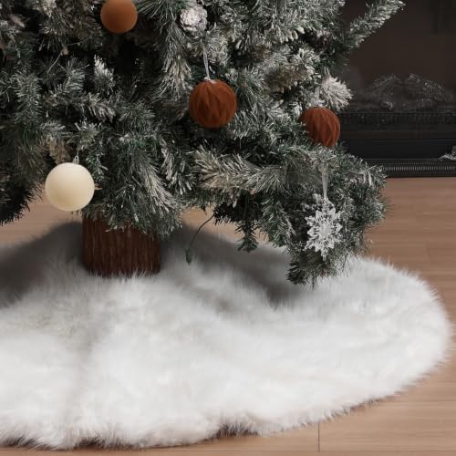 Halloscume 48 Inch Faux Fur Christmas Tree Skirt - Extra Thick White