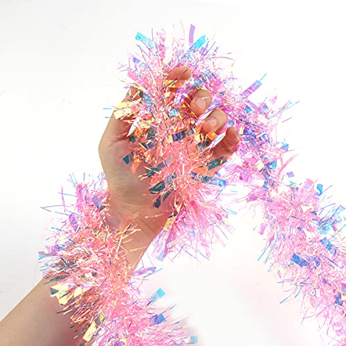Pink Tinsel Garland 17ft Glittering Holiday Decoration for Christmas Tree