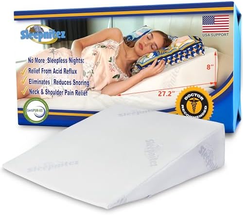 Sleepnitez Bed Wedge Pillow - Memory Foam Support for Acid Reflux, Snoring & Sleep Apnea | 8" Size with 3.25" Top Layer