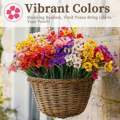24 Bundles Artificial Flowers for Outdoors - UV Resistant Faux Plants
