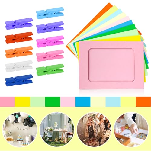 50 Pack 4x6 Paper Picture Frames with Wooden Clips and Hanging String