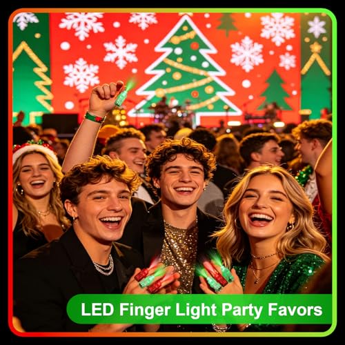 Mikulala 100 Pcs Red & Green Finger Lights - Glow LED Flashlights for Kids & Adults, Party Favors for Christmas