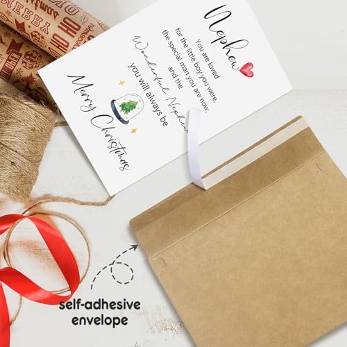 Nephew Christmas Card - Heartfelt Card from Aunt/Uncle, RYYike 8x5.3in with Envelope