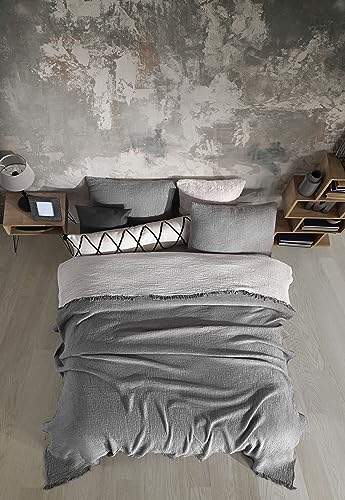 King Size Organic Cotton Muslin Coverlet Bedspread - 95 x 106 Inches, Reversible, Lightweight & Ultra Soft