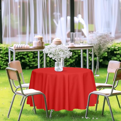 2 Pack Red Round Plastic Tablecloths 84x84 Inch for Parties & Events