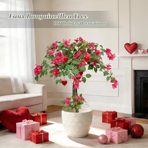 Artificial Bougainvillea Tree with Pink Silk Flowers - 3FT Tall Faux Plant for Indoor & Outdoor Decor
