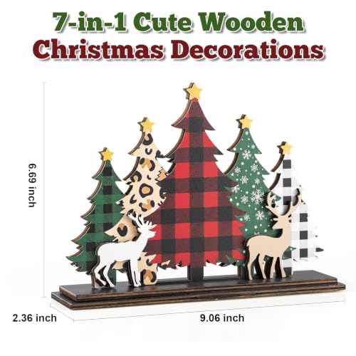 GJNGKSIM Wooden Christmas Tree & Reindeer Sign - Indoor Holiday Decor for Mantel or Shelf