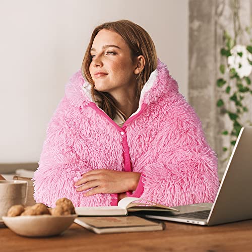 Happy Fuel Flamingo Wearable Hooded Blanket for Adults - Fluffy Furry Fleece & Sherpa Cozy Wrap
