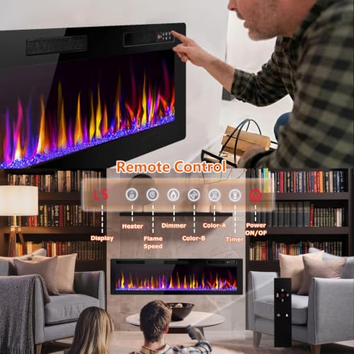 72-Inch Ultra-Thin Electric Fireplace Recessed Wall Mounted Linear Heater