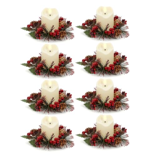 RingWreath-8pc Candle Ring Wreath Set with Flameless Candles, MERRI GLOW
