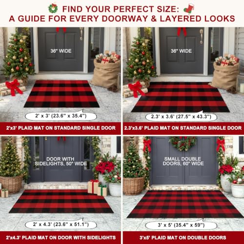 Christmas Outdoor Rug, Red and Black Buffalo Plaid Front Porch Rug