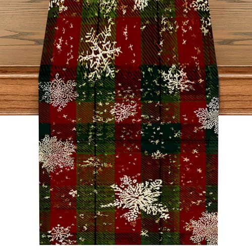Forever Queen Christmas Table Runner 13x72 Inch Red Green Snowflakes Farmhouse Holiday Decor