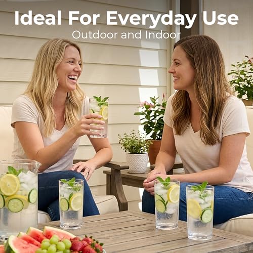 16oz Shatterproof Acrylic Drinking Glasses - Set of 12 Clear Water Tumblers