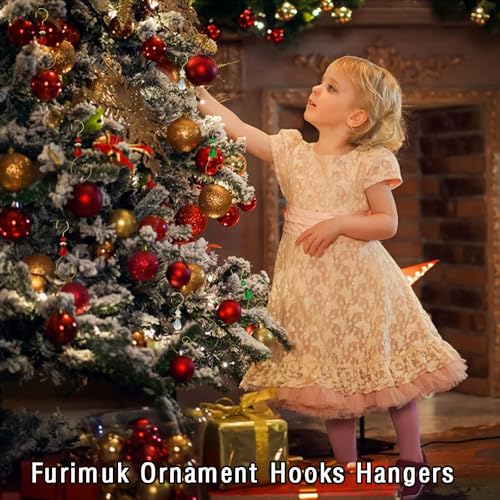 Furimuk 20 Pcs Christmas Ornament Hooks with Crystals - Red & Green, 3-Inch Stainless Steel Hangers