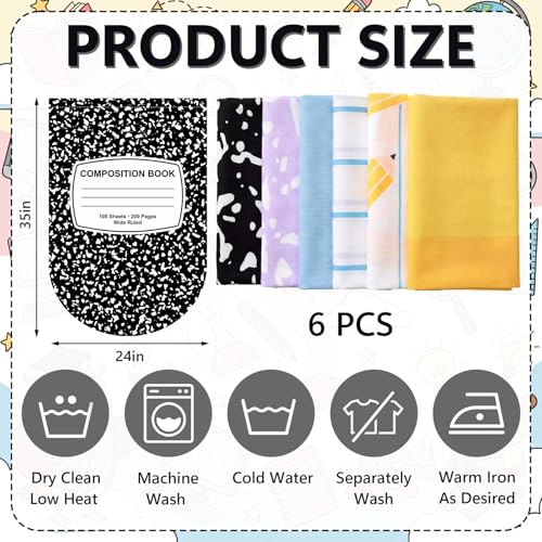 6-Piece Velvet Classroom Curtains - Composition Notebook Design 24x35 Inch