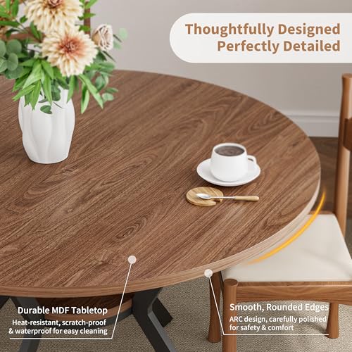 42" Round Farmhouse Dining Table with Storage Shelf & Metal Legs