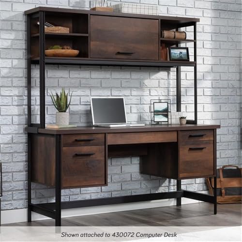 Engineered Wood and Metal Storage Hutch with Adjustable Shelves - Barrel Oak