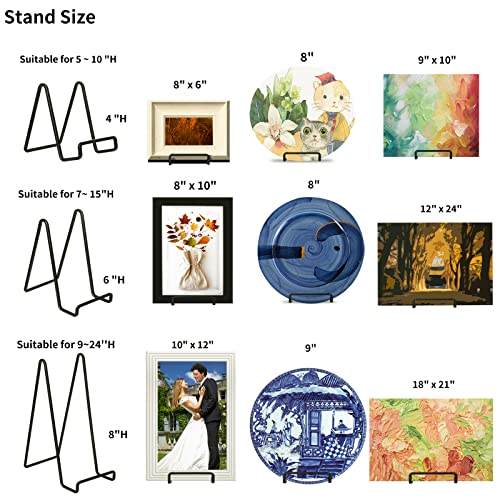 8.5 Inch Metal Display Stands for Plates and Pictures, 4-Pack Black Easel