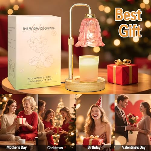 Pink Tulip Candle Warmer Lamp with Timer & Dimmable Light
