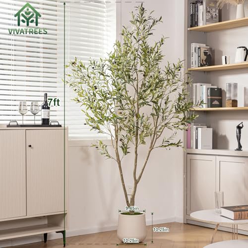 7FT Tall Artificial Olive Tree with White Planter & Wood Trunk