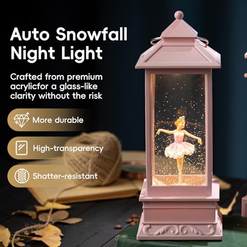 Ballerina Snow Globe Lantern Music Box with Rotating Figurine - Pink