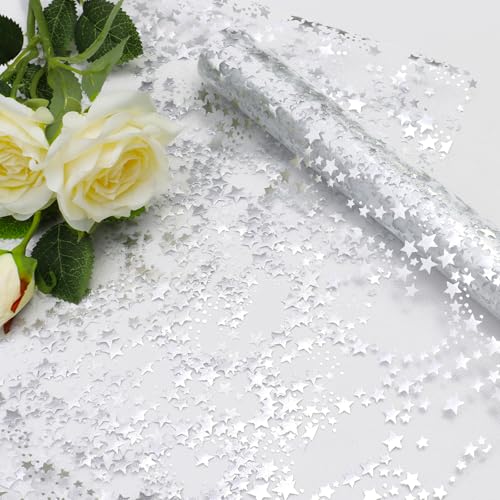 RUDONG M Silver Star Table Runner, 3 Rolls – 11 in x 16 ft (Silver)