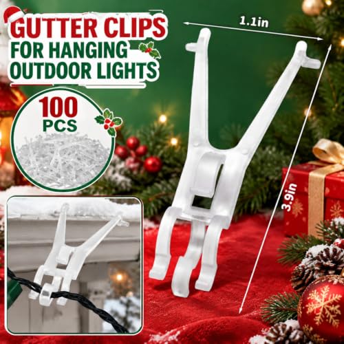 100 Pcs Christmas Light Clips for Gutters with Guards – Leinuosen 100 Pack