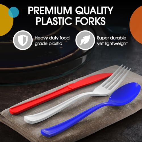 Red White Blue Patriotic Plastic Silverware Set 150 Pcs - Disposable Cutlery