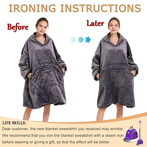Oversized Wearable Blanket Hoodie with Sherpa Lining and Giant Pocket