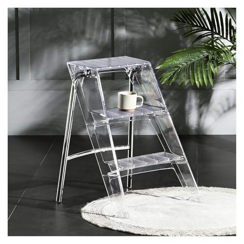 3-Step Acrylic Folding Step Stool, 350lb Capacity Non-Slip Ladder