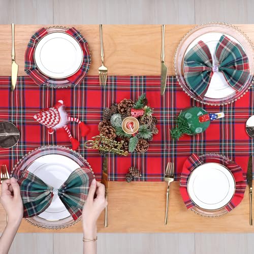 Christmas Table Runner Red Plaid 13x84 Inch - 4 Pack Holiday Decor - DrumaBee