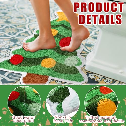 Tinideya Christmas Tree Bath Mat Non-Slip Absorbent 29.5x25.2 in