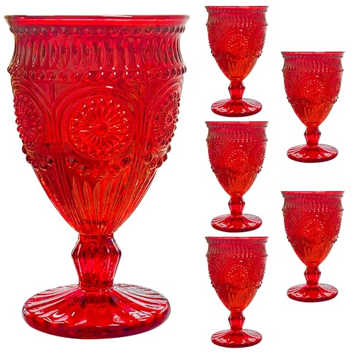 6 Pack Red Wine Goblet Glasses - Elegant Christmas Tableware, 12oz